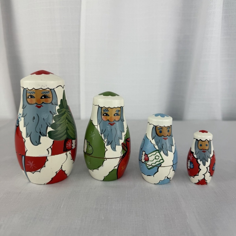 4 Piece Set Matryoshka Russian Nesting Doll Christmas Santa Claus Holiday USSR